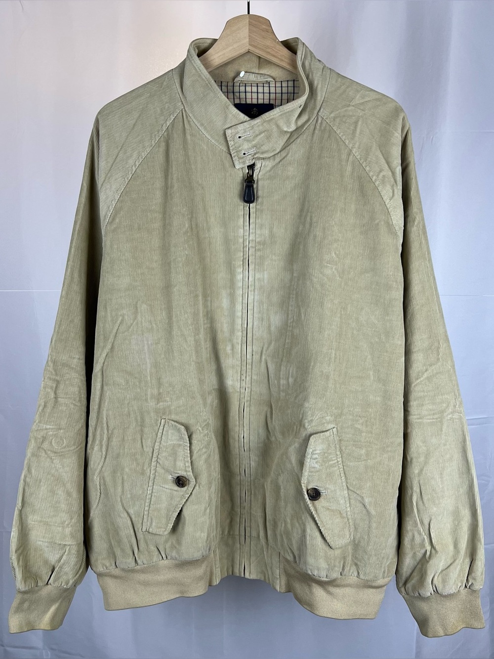 Brooks Brothers Mens Corduroy Harrington Jacket XXL Cotton Wool Beige Has Stain